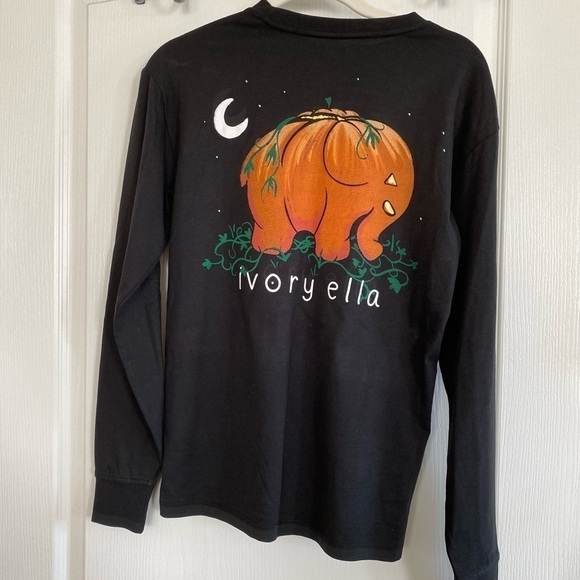 IVORY ELLA Pumpkin Elephant Long Sleeve Shirt Black Womens XS organic cotton EUC - Picture 4 of 7